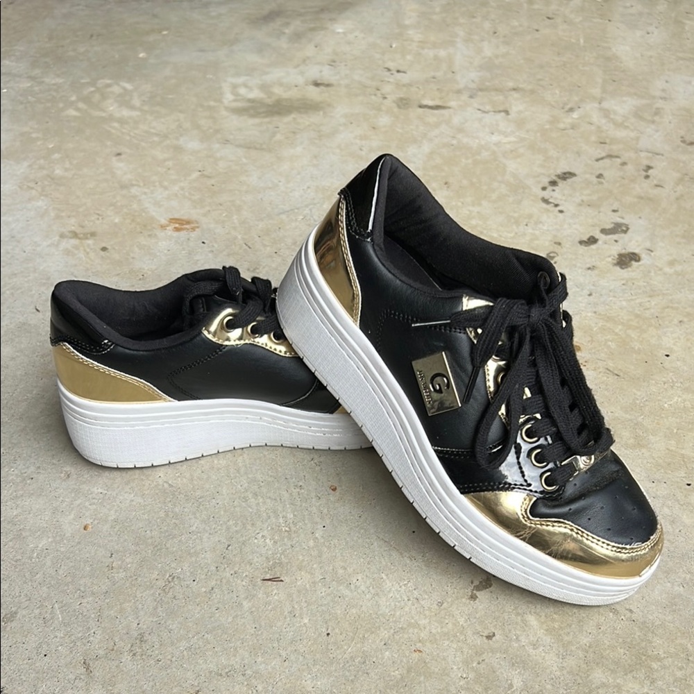 Guess Black and Gold Sneakers with Chunky Sole
